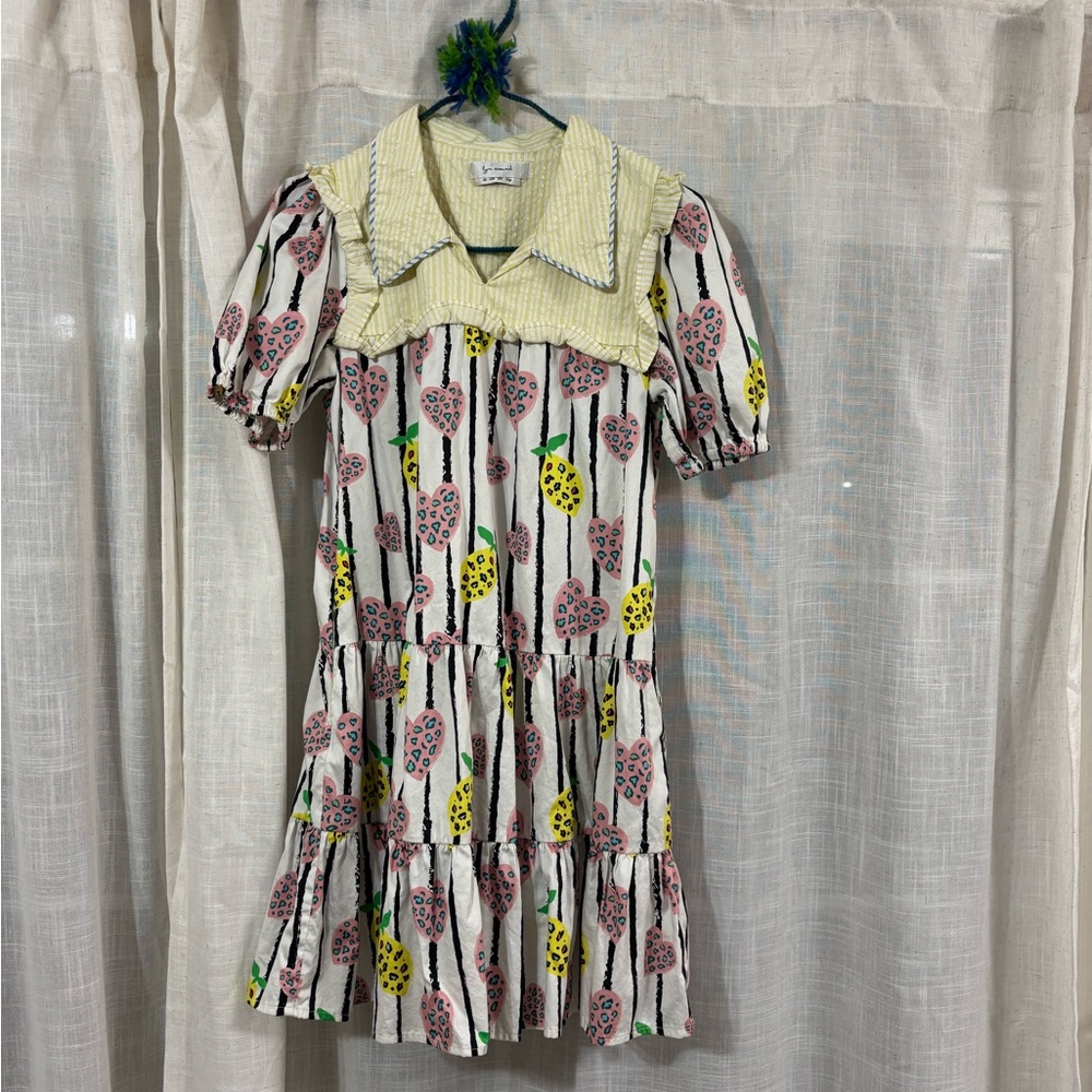 Lyn around Whimsical Heart & Lemon Tiered Striped Dress with Peter Pan Collar
